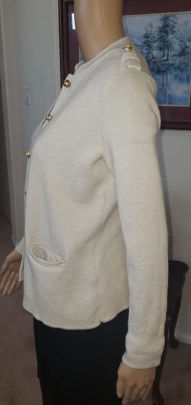 Talbots 4p merino wool military style cardigan - Picture 3 of 9